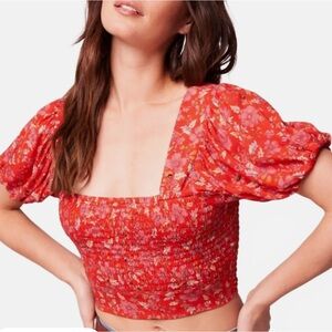 Band of the free Floral Red Puff Sleeve Top